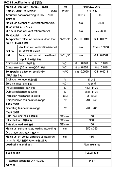 FLINTEC PC22 單點(diǎn)式稱(chēng)重傳感器技術(shù)參數(shù)圖2