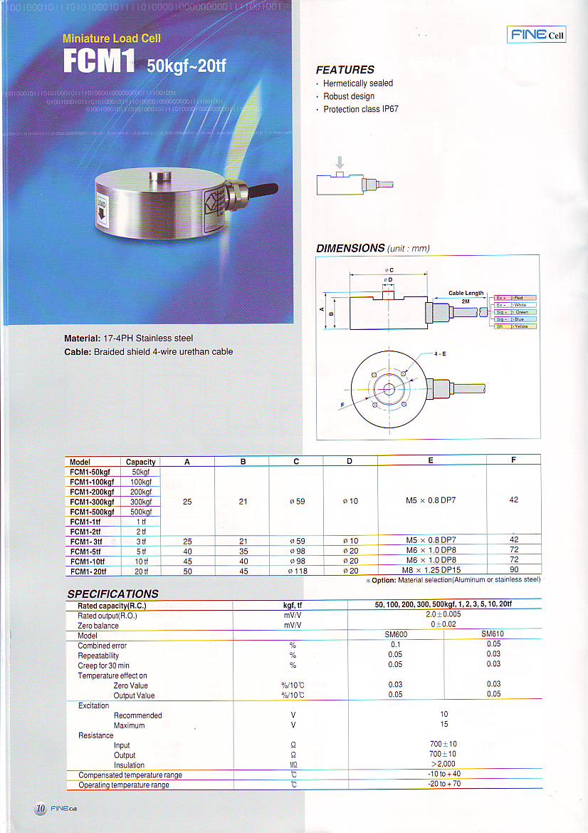 Fine FCM1 稱重傳感器技術參數(shù)圖